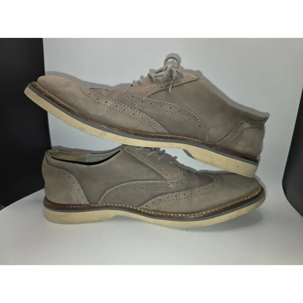 Lacoste Mens Size US 9 Suede Oxford Dress Shoes Beige Tan Wingtip Casual Lace Up
